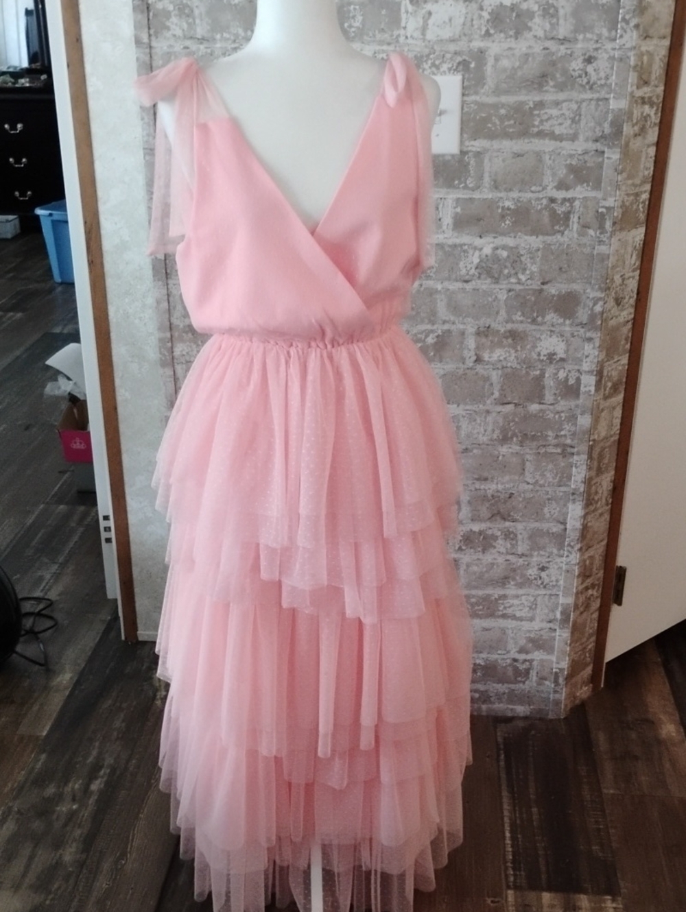 Romantic Peach Tulle Tiered Maxi Gown, Fairy, Wedding/ Size S-M